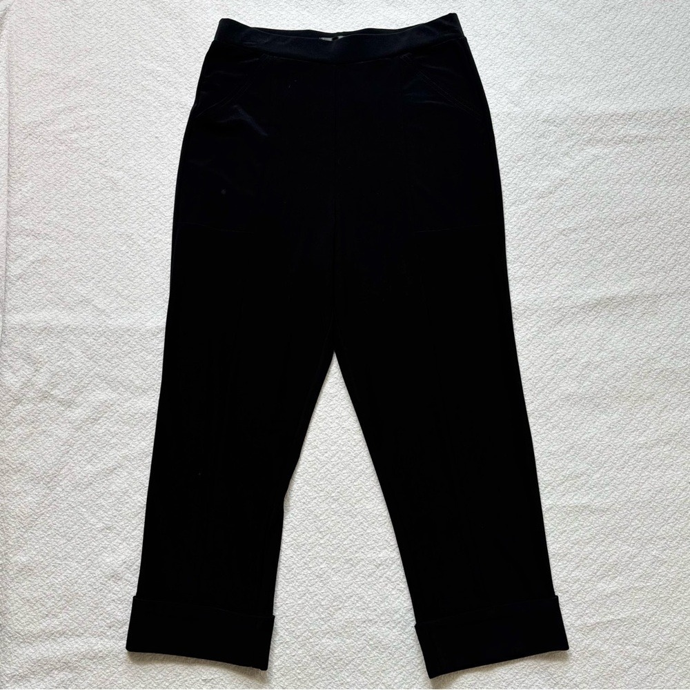 Sympli Black Jersey Knit Cuffed Crop Pants Trousers Womens‎ Size 4 Pocket Detail